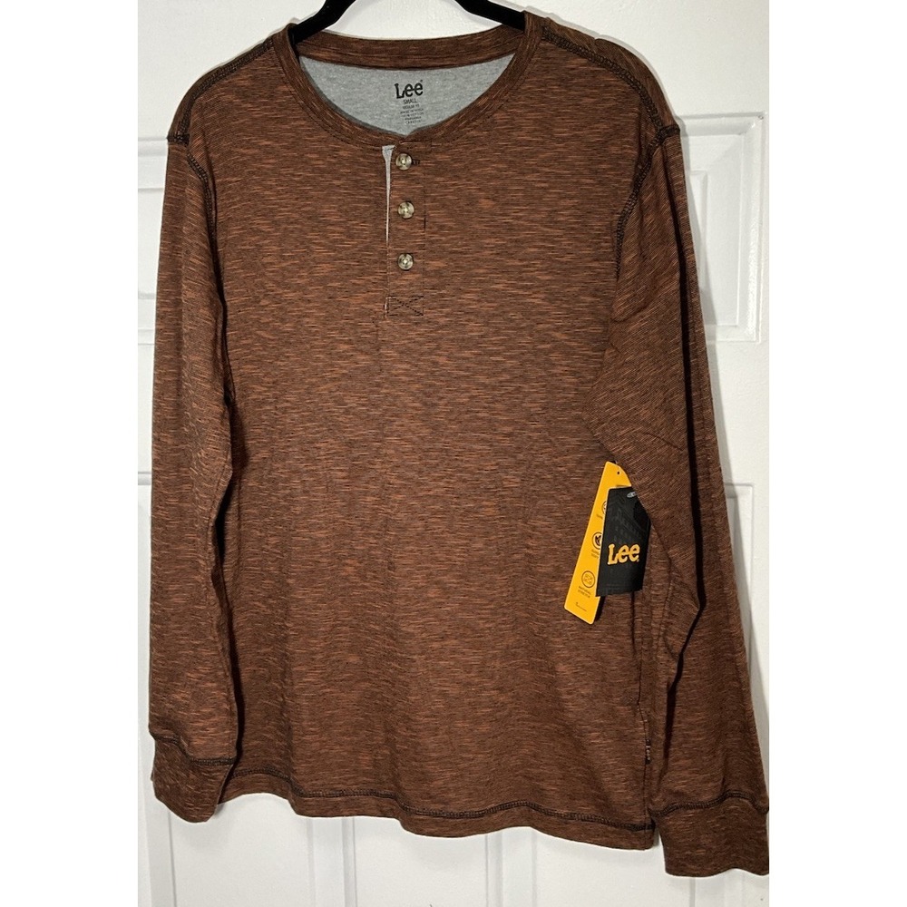 Lee Glazed Ginger/Brown 1/4 Button Long Sleeve 100% Cotton Pullover Men's Small